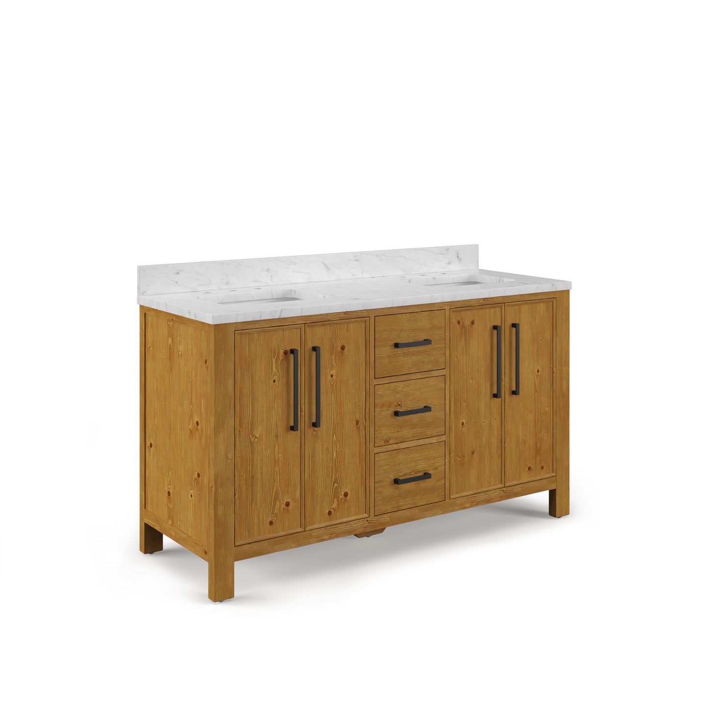 Dino 60 in. Double Sink Freestanding Sierra Oak Bath Vanity with Cararara White Engineered Marble Top (Assembled) | Water Creation