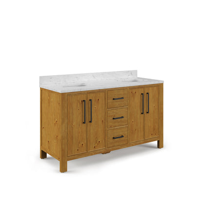 Dino 60 in. Double Sink Freestanding Sierra Oak Bath Vanity with Cararara White Engineered Marble Top (Assembled) | Water Creation