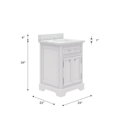 Derby 24 in. x 34 in. H Bath Vanity in White with Marble Vanity Top in Carrara White with White Basin | Water Creation