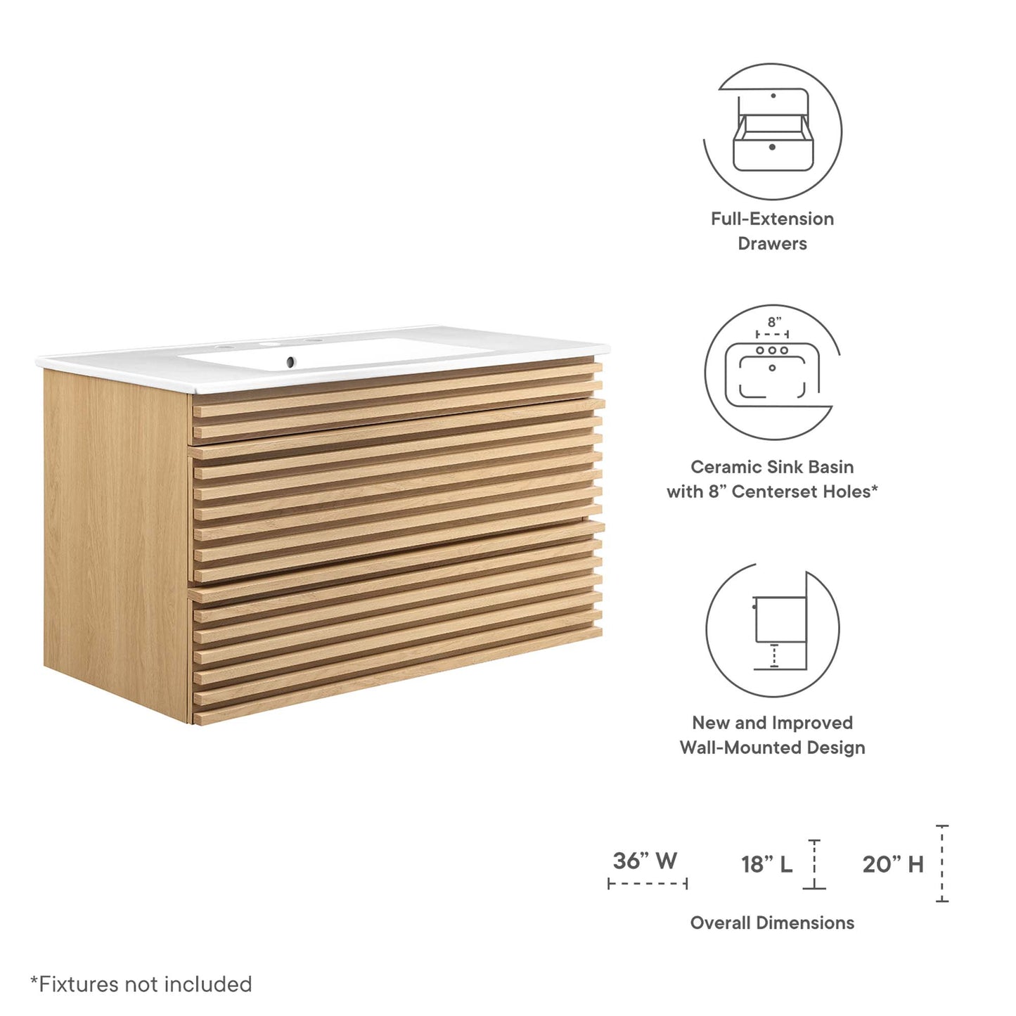 Modway, Render 36" Wall-Mount Bathroom Vanity