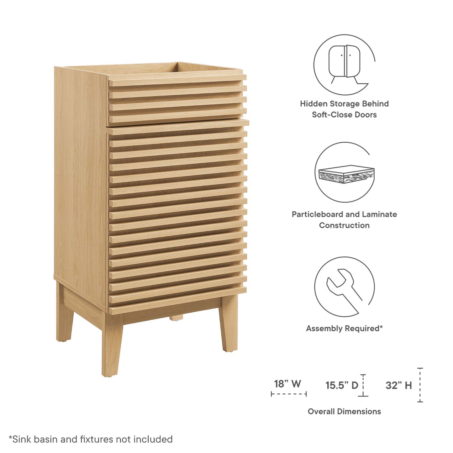 Modway, Render 18" Bathroom Vanity Cabinet (Sink Basin Not Included)