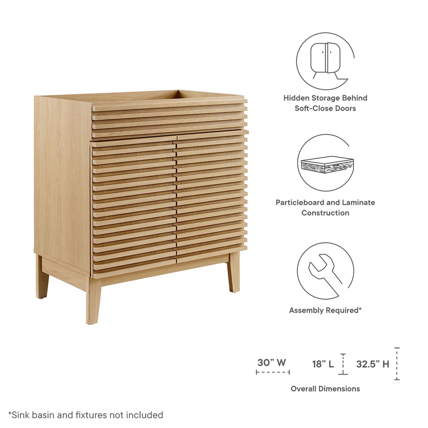 Modway, Render 30" Bathroom Vanity Cabinet (Sink Basin Not Included)