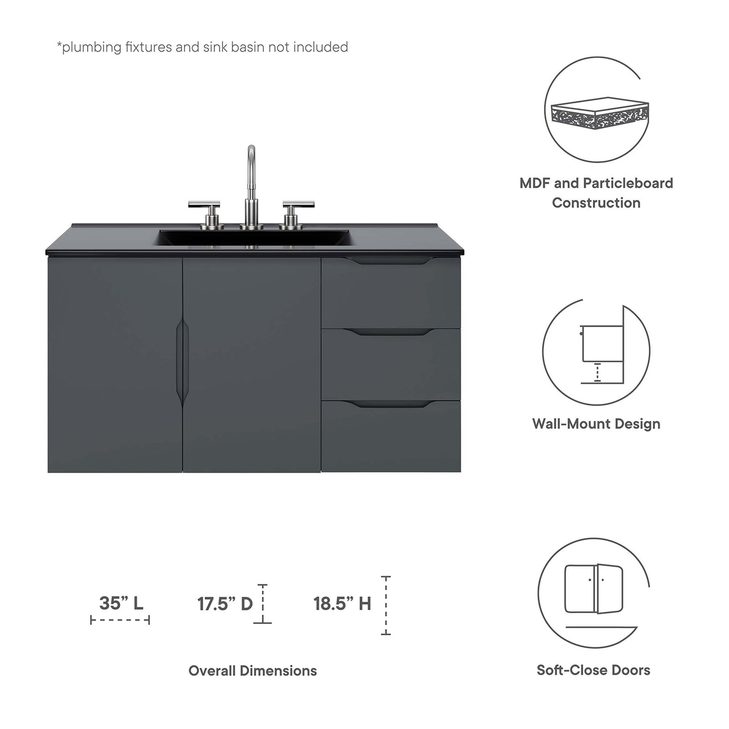 Modway, Vitality 36" Bathroom Vanity Cabinet (Sink Basin Not Included)