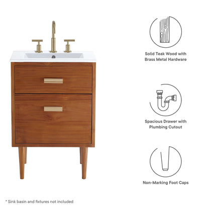 Modway, Cassia 24" Teak Wood Bathroom Vanity Cabinet (Sink Basin Not Included)