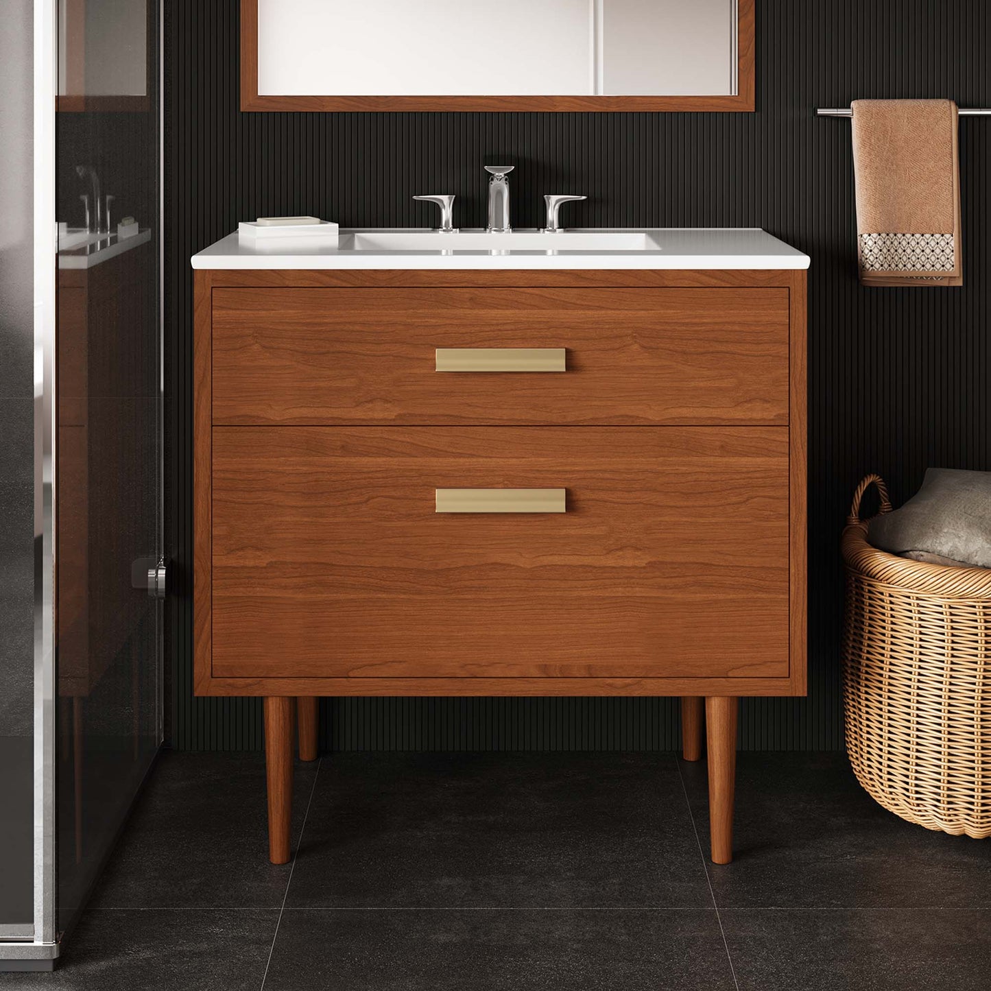 Modway, Cassia 36" Teak Wood Bathroom Vanity Cabinet (Sink Basin Not Included)