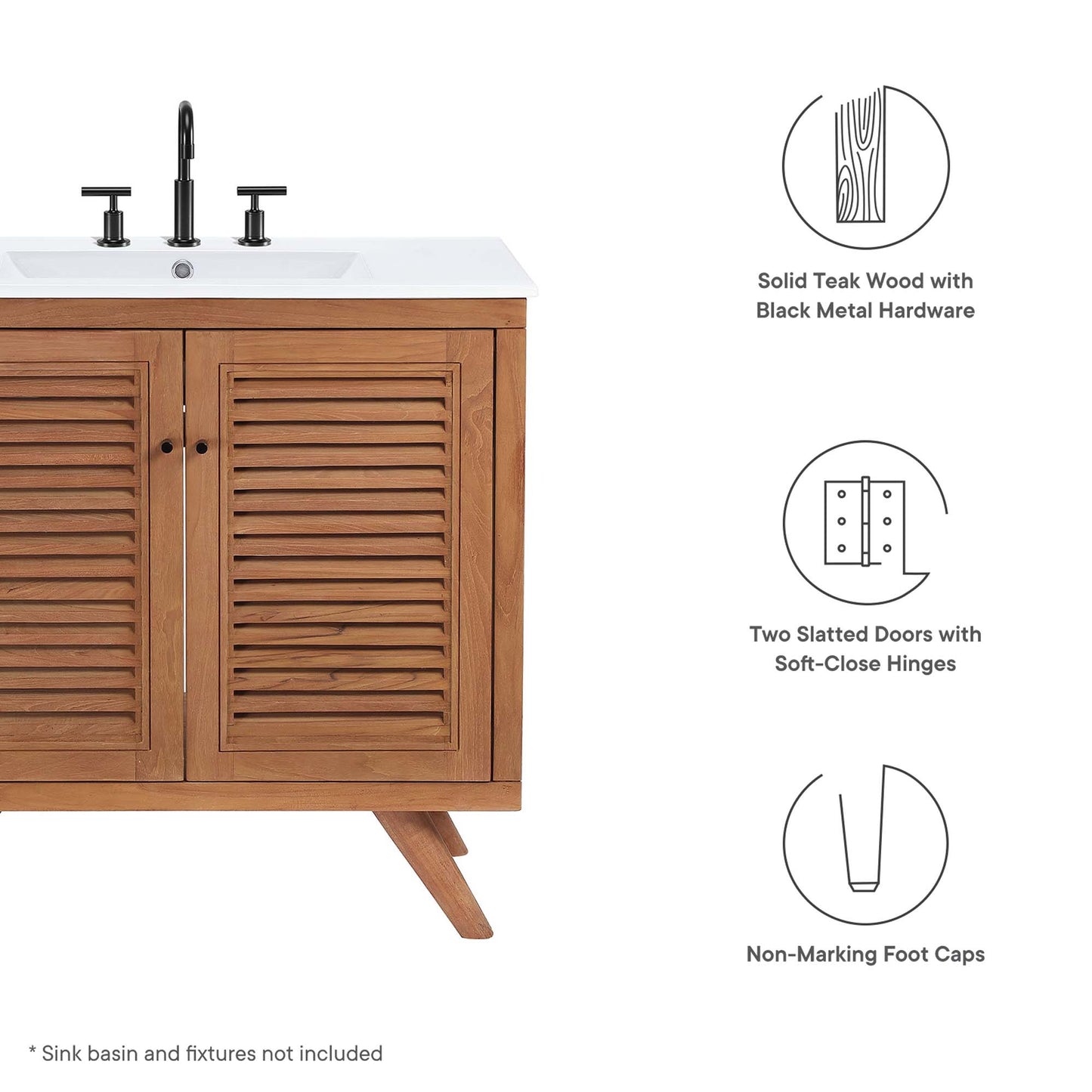 Modway, Birdie 36" Teak Wood Bathroom Vanity Cabinet (Sink Basin Not Included)