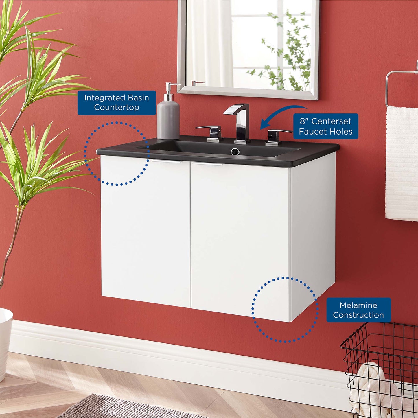 Modway, Maybelle 24" Wall-Mount Bathroom Vanity