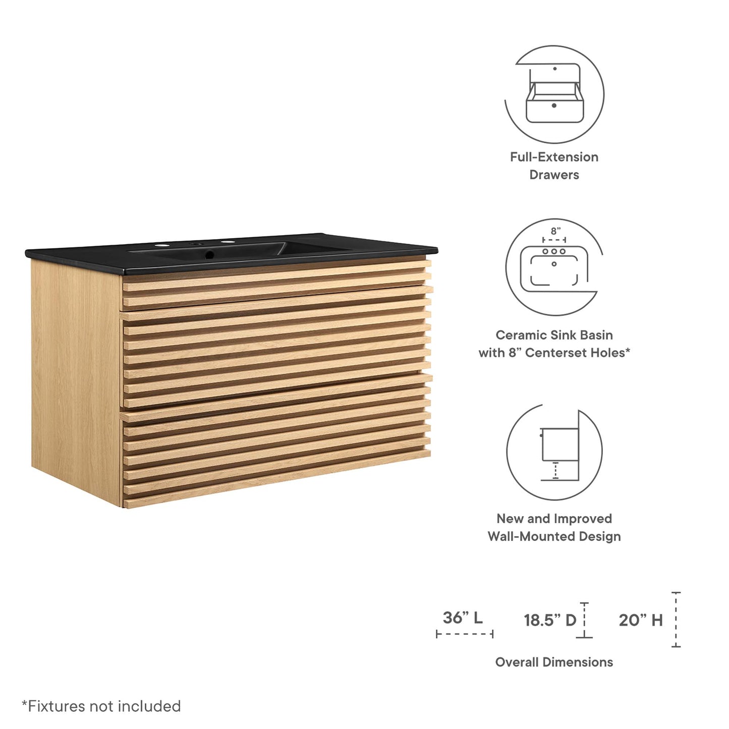 Modway, Render 36" Wall-Mount Bathroom Vanity