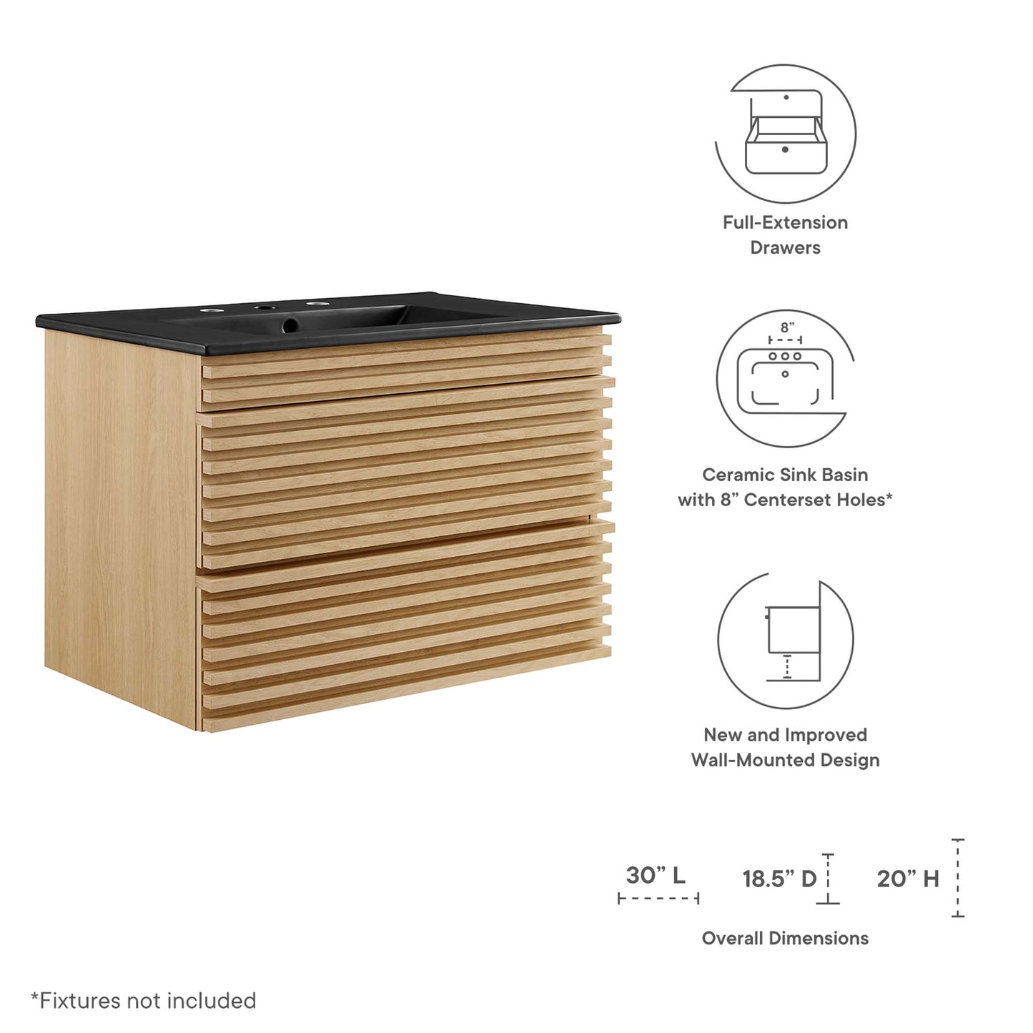 Modway, Render 30" Wall-Mount Bathroom Vanity