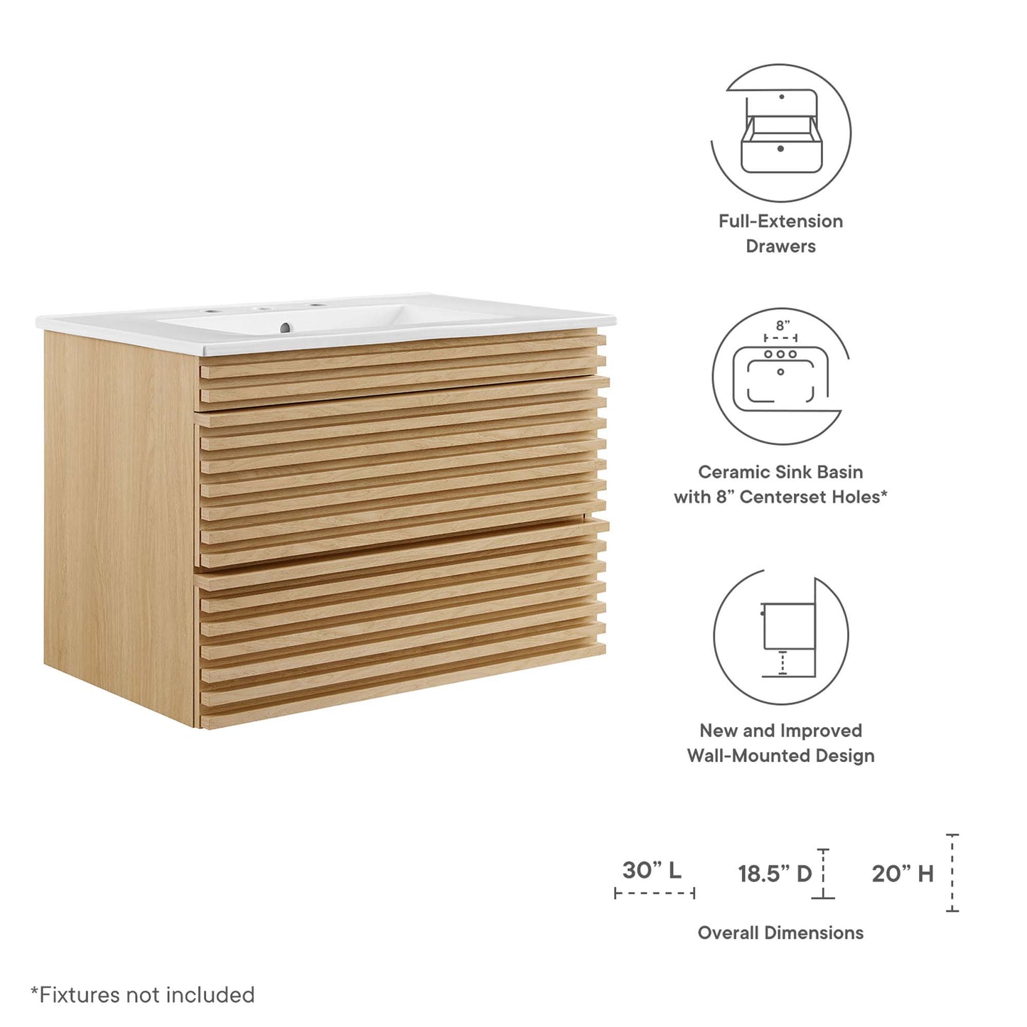 Modway, Render 30" Wall-Mount Bathroom Vanity