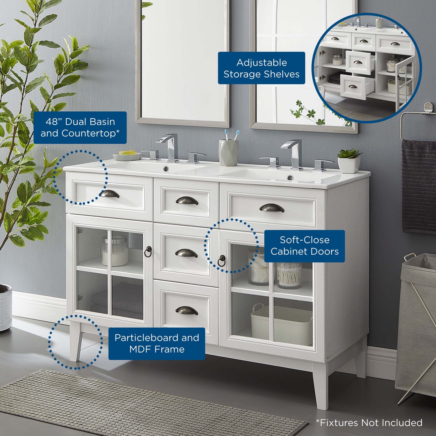 Modway, Isle 48" Double Bathroom Vanity Cabinet