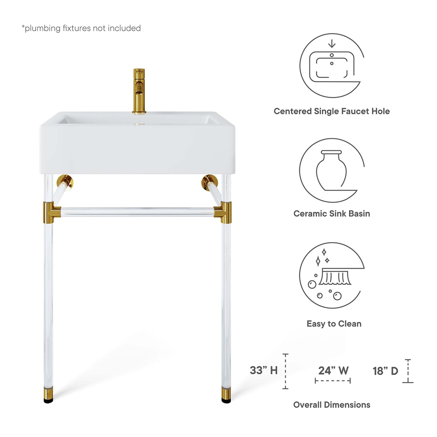 Modway, Redeem 24" Acrylic Wall-Mount Bathroom Vanity
