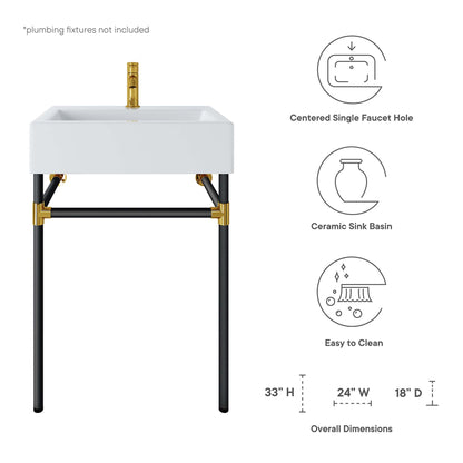 Modway, Redeem 24" Wall-Mount Black Stainless Steel Bathroom Vanity