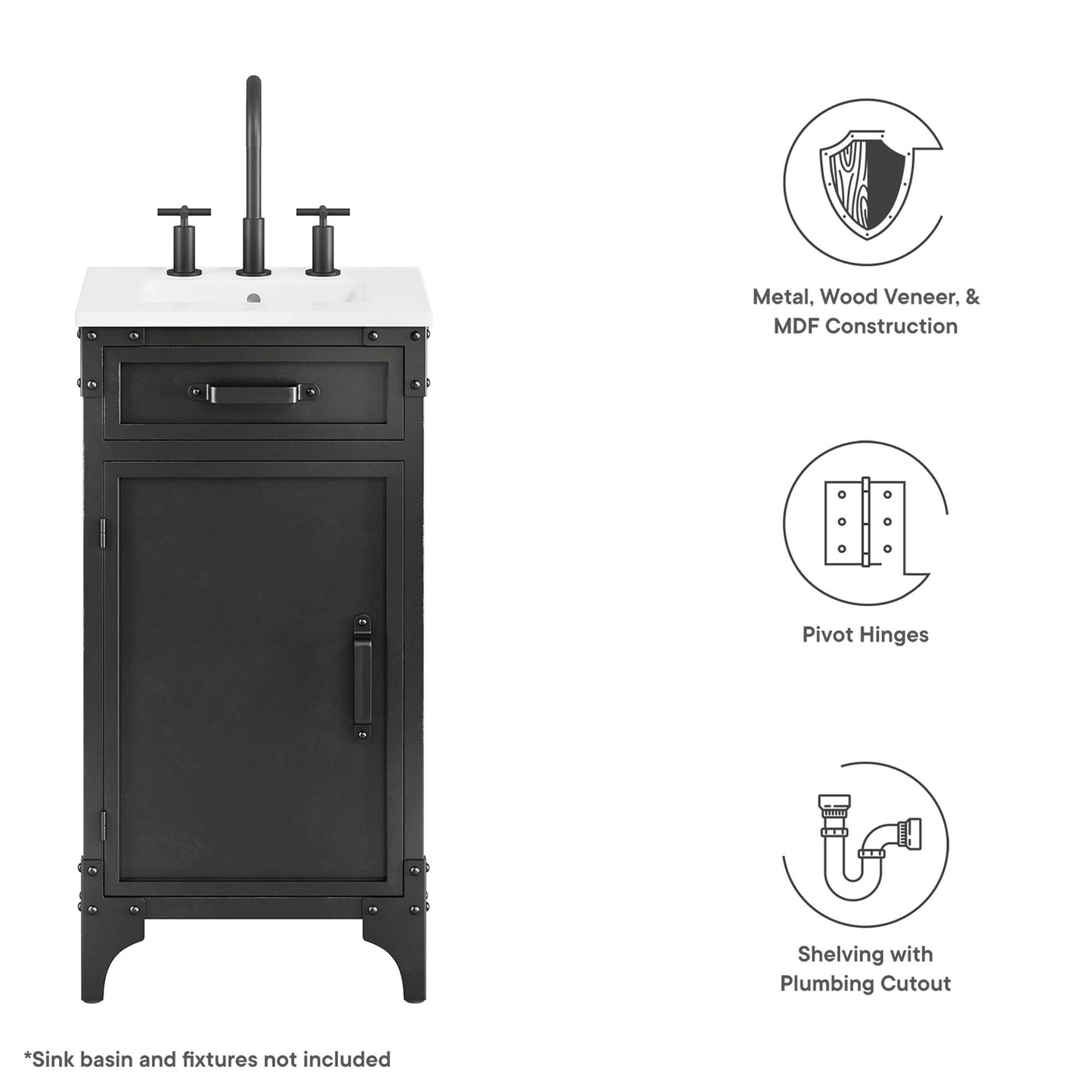 Modway, Steamforge 18" Bathroom Vanity Cabinet (Sink Basin Not Included)
