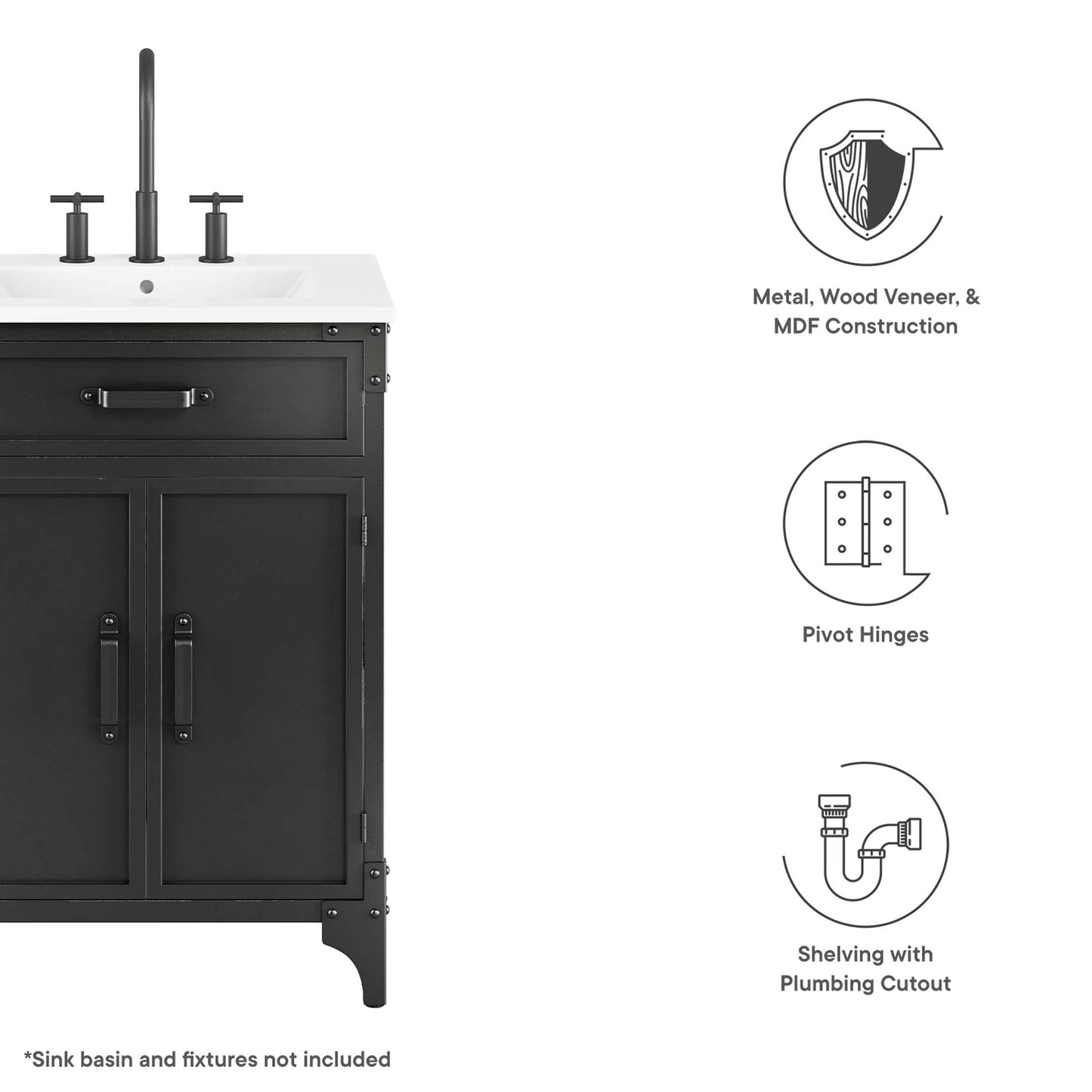 Modway, Steamforge 24" Bathroom Vanity Cabinet (Sink Basin Not Included)