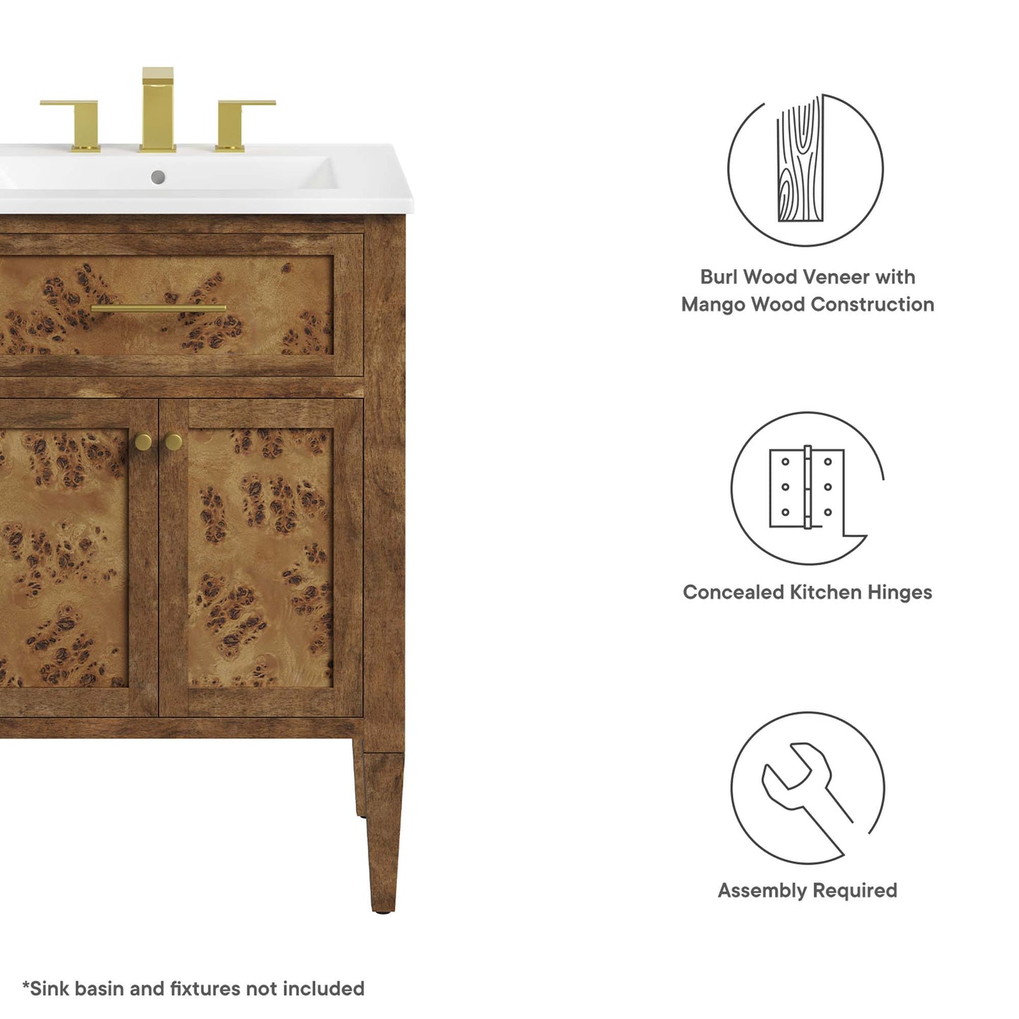 Modway, Elysian 24" Wood Bathroom Vanity Cabinet (Sink Basin Not Included)