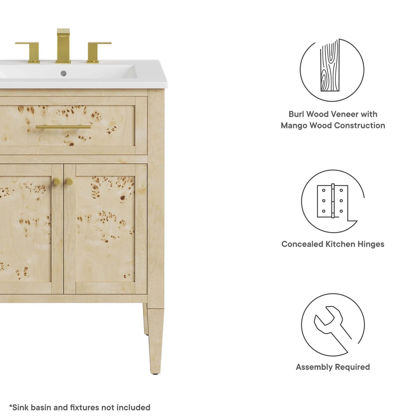 Modway, Elysian 24" Wood Bathroom Vanity Cabinet (Sink Basin Not Included)