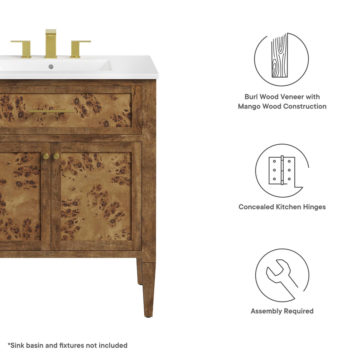 Modway, Elysian 30" Bathroom Vanity Cabinet (Sink Basin Not Included)