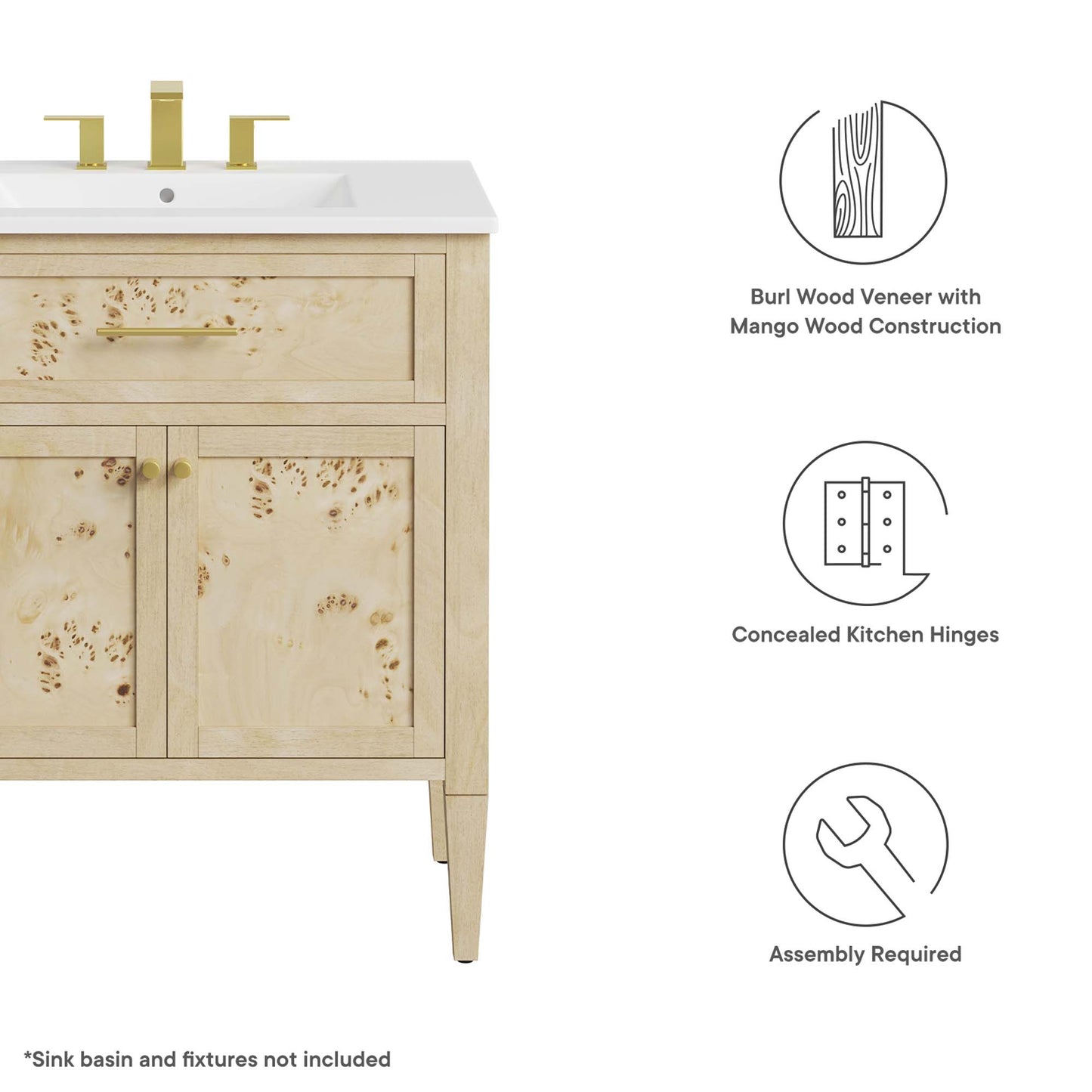 Modway, Elysian 30" Bathroom Vanity Cabinet (Sink Basin Not Included)