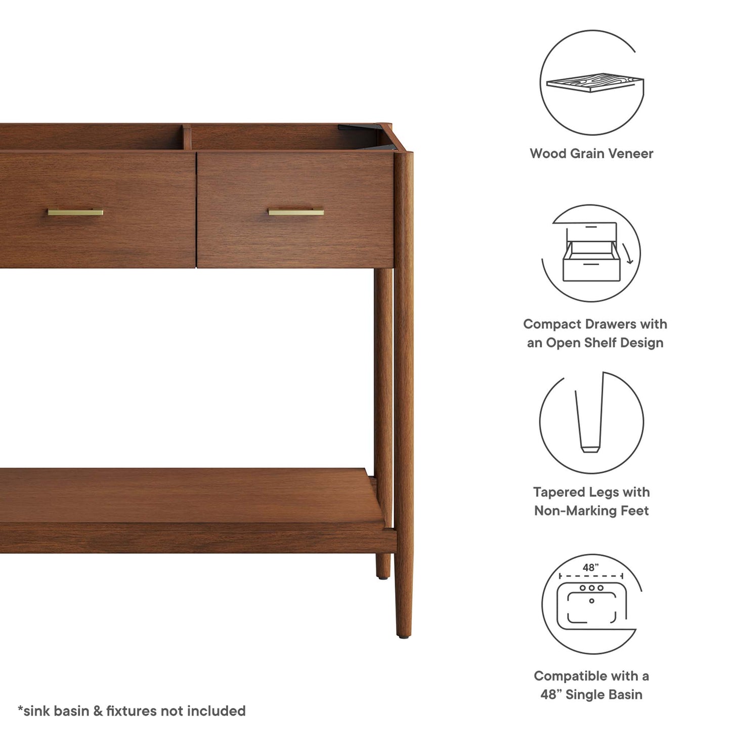 Modway, Zaire 48” Single Sink Compatible Bathroom Vanity Cabinet (Sink Basin Not Included)
