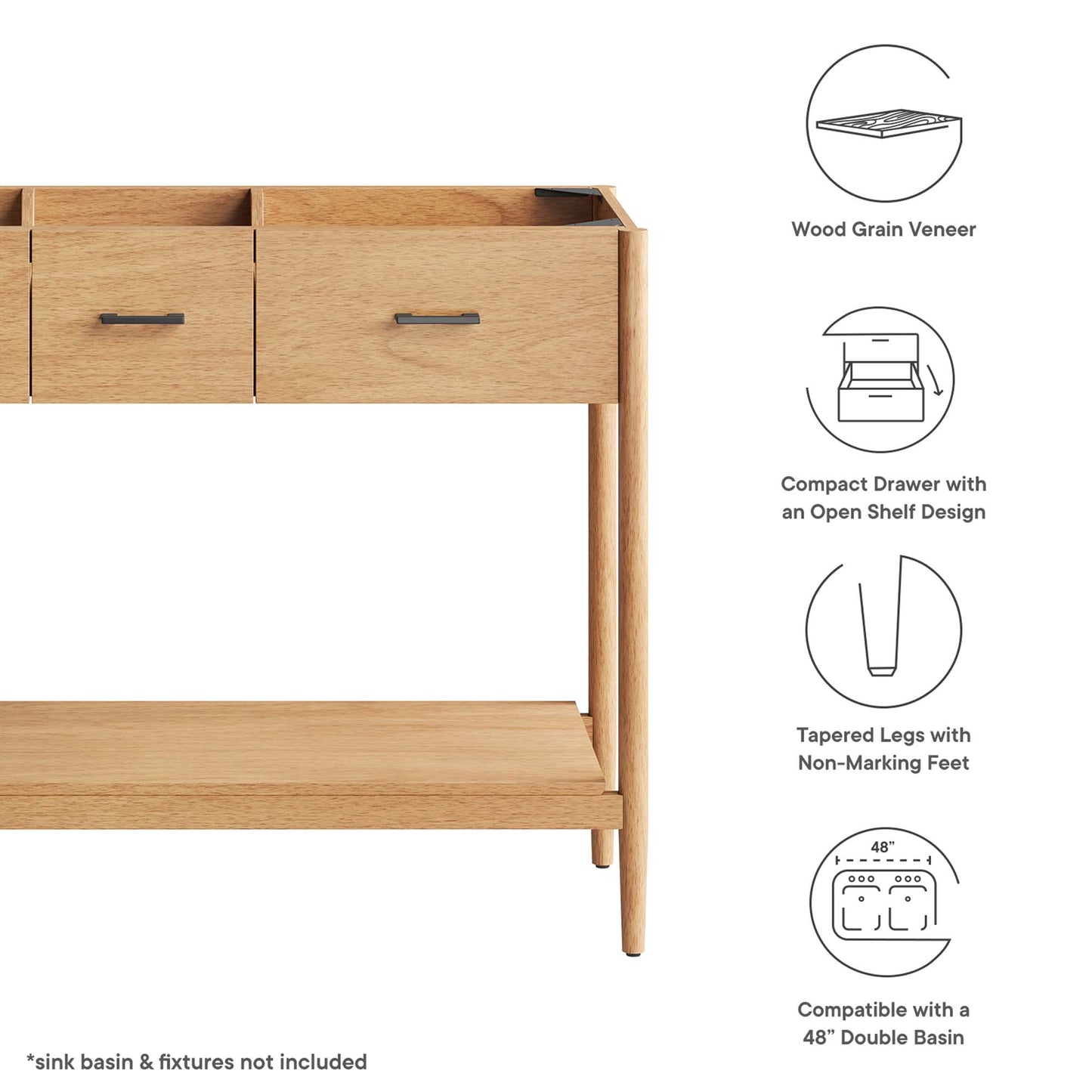Modway, Zaire 48” Double Sink Compatible Bathroom Vanity Cabinet (Sink Basin Not Included)