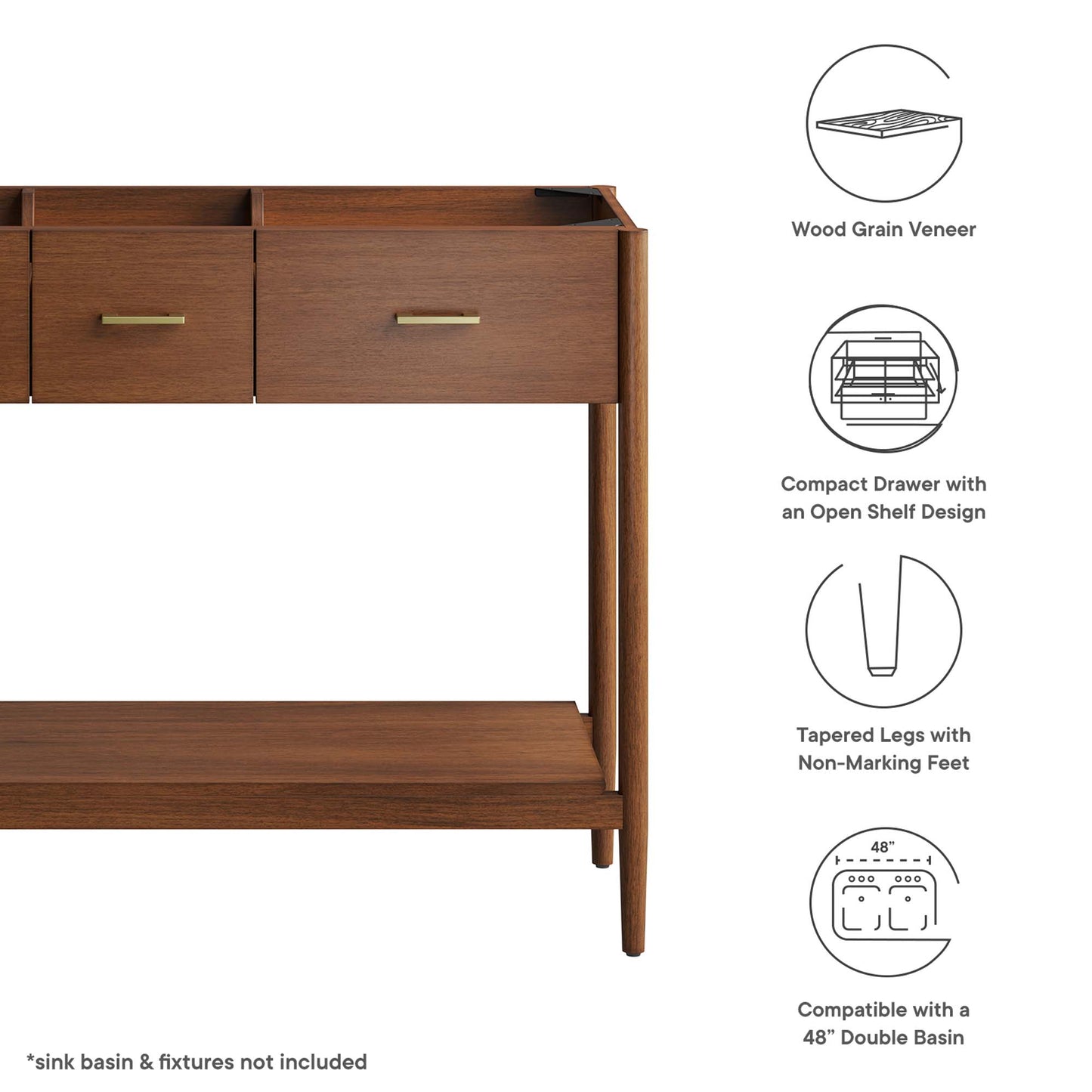 Modway, Zaire 48” Double Sink Compatible Bathroom Vanity Cabinet (Sink Basin Not Included)