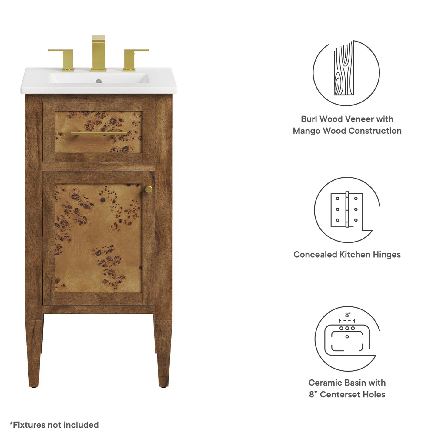 Modway, Elysian 18" Wood Bathroom Vanity