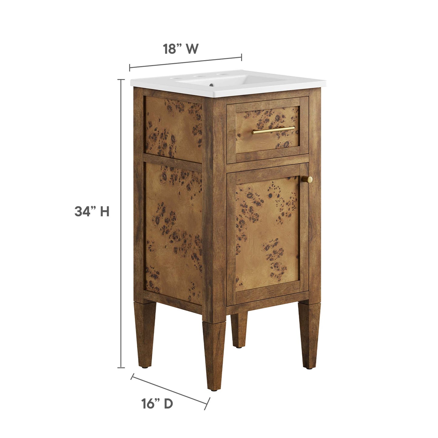 Modway, Elysian 18" Wood Bathroom Vanity