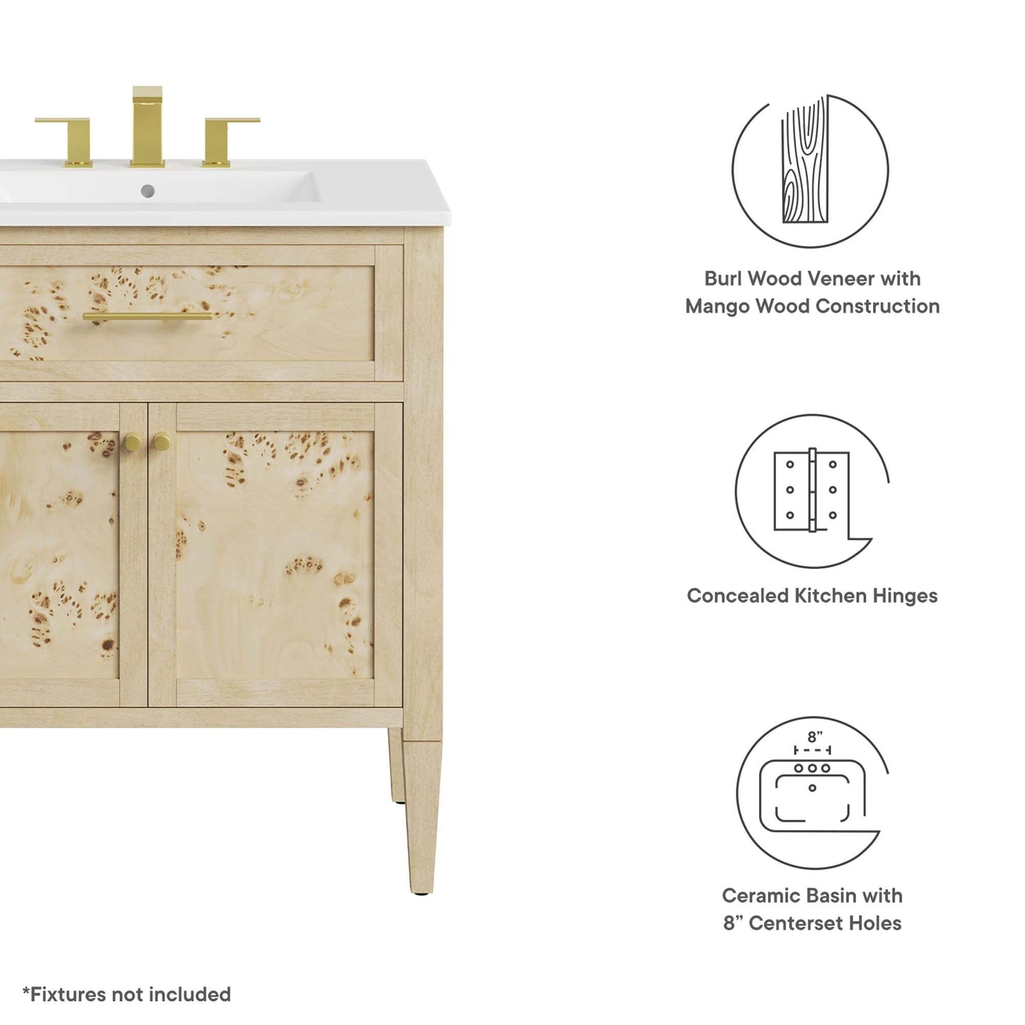Modway, Elysian 30" Wood Bathroom Vanity