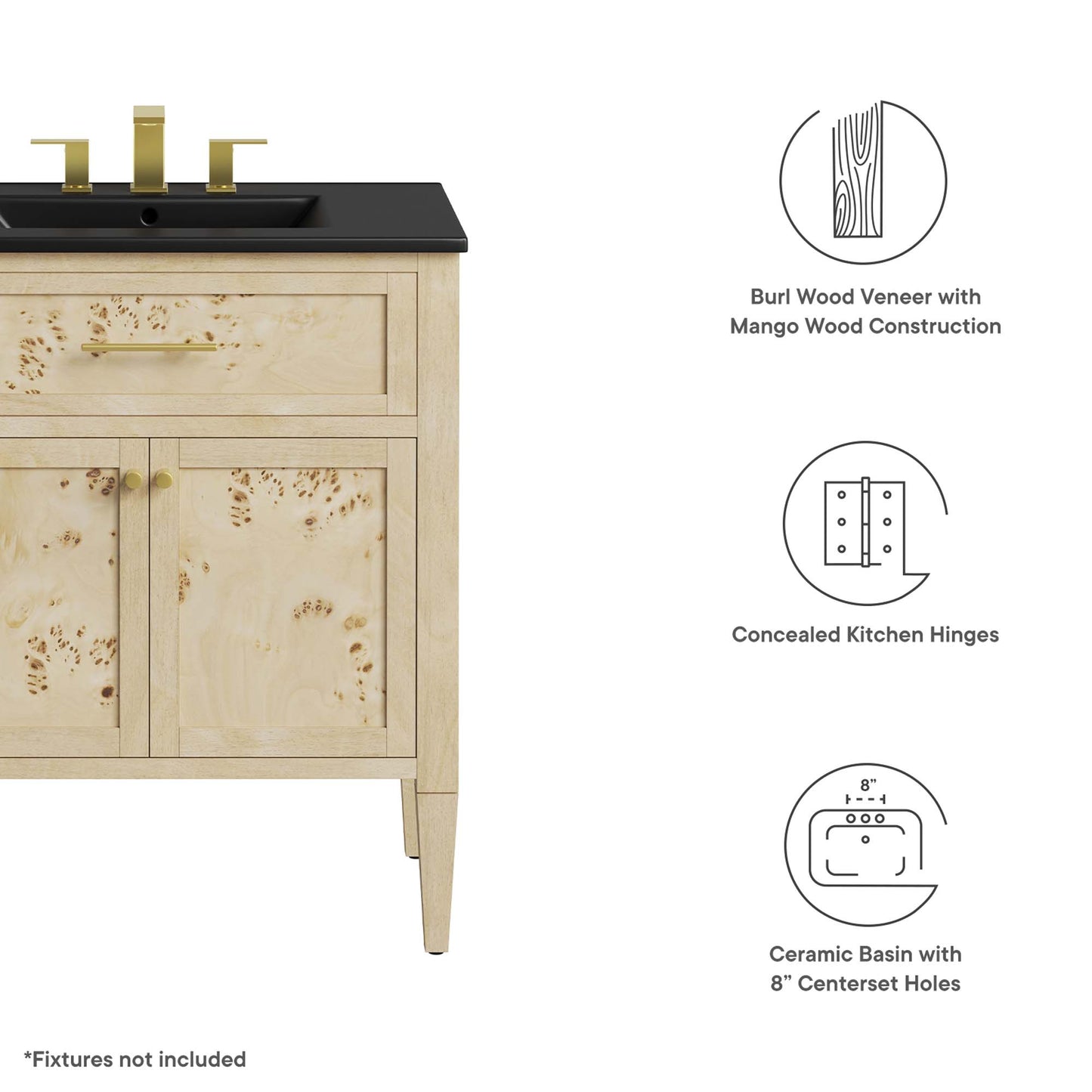 Modway, Elysian 30" Wood Bathroom Vanity