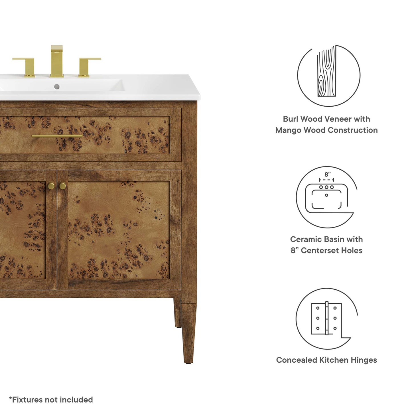 Modway, Elysian 36" Wood Bathroom Vanity