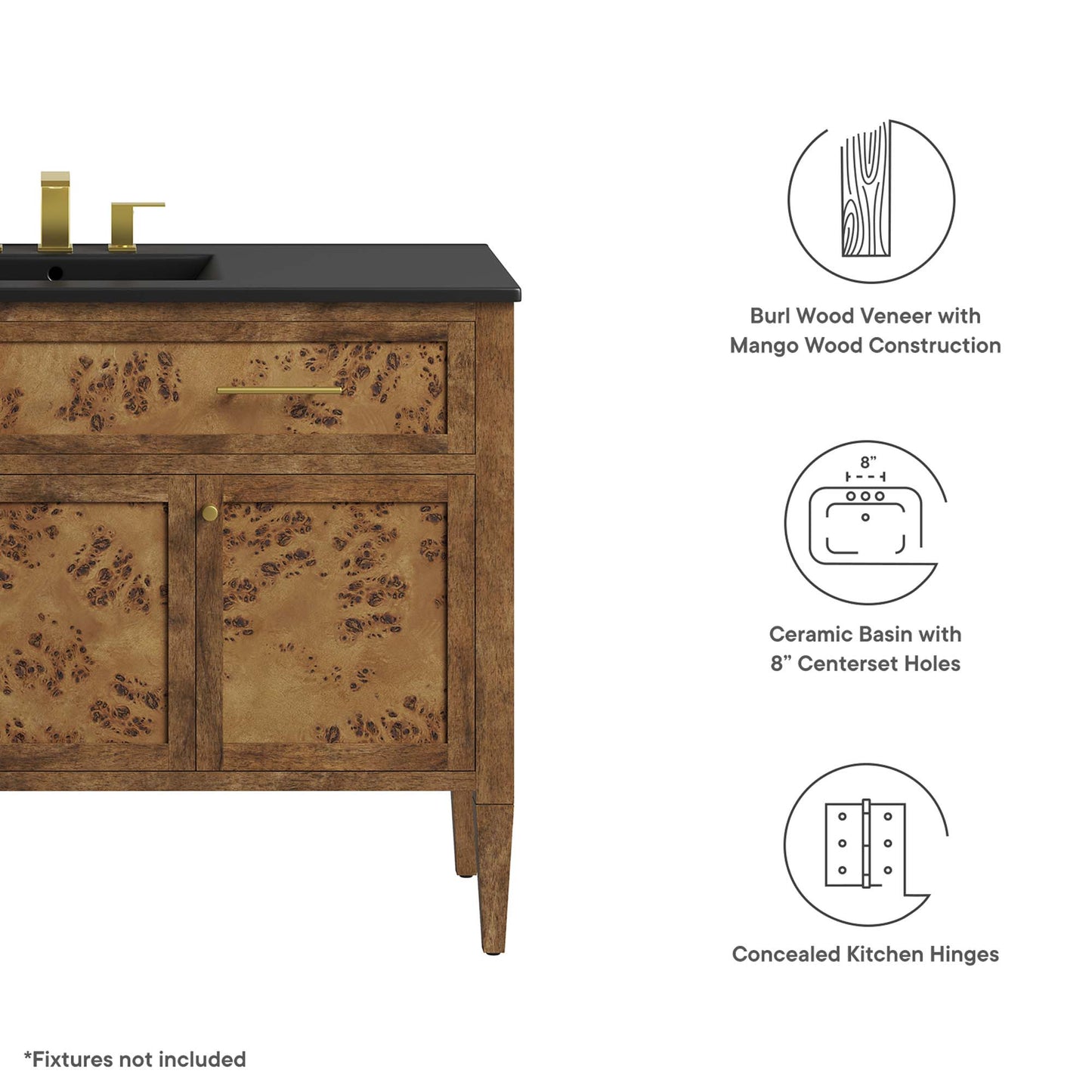 Modway, Elysian 48" Wood Single Sink Bathroom Vanity