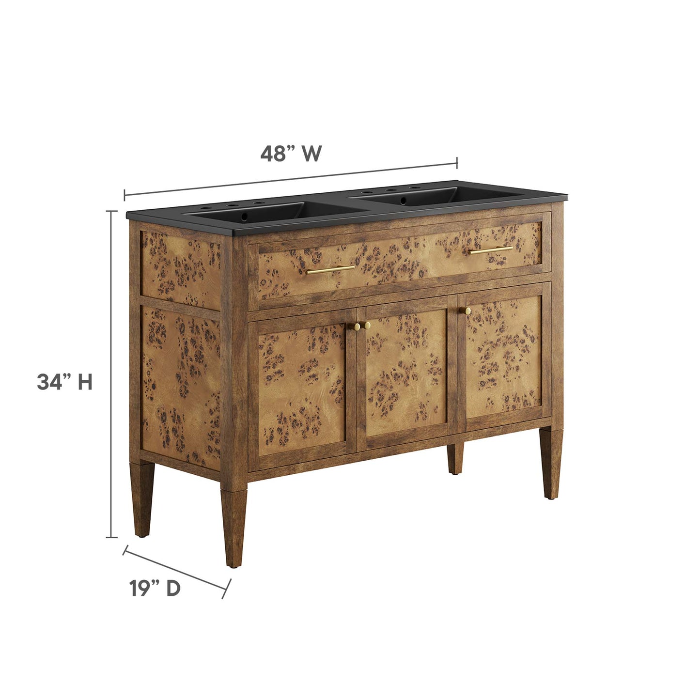 Modway, Elysian 48" Wood Double Sink Bathroom Vanity