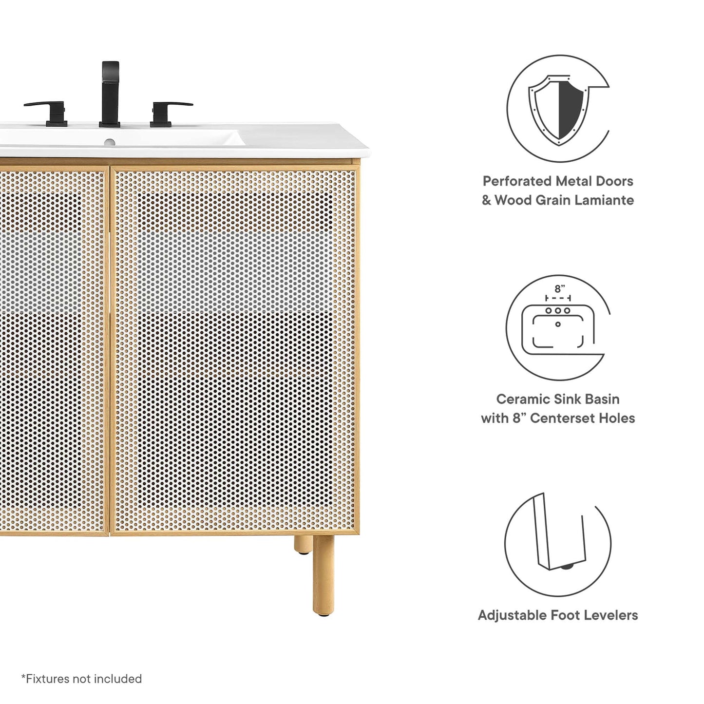 Modway, Calla 36" Perforated Metal Bathroom Vanity