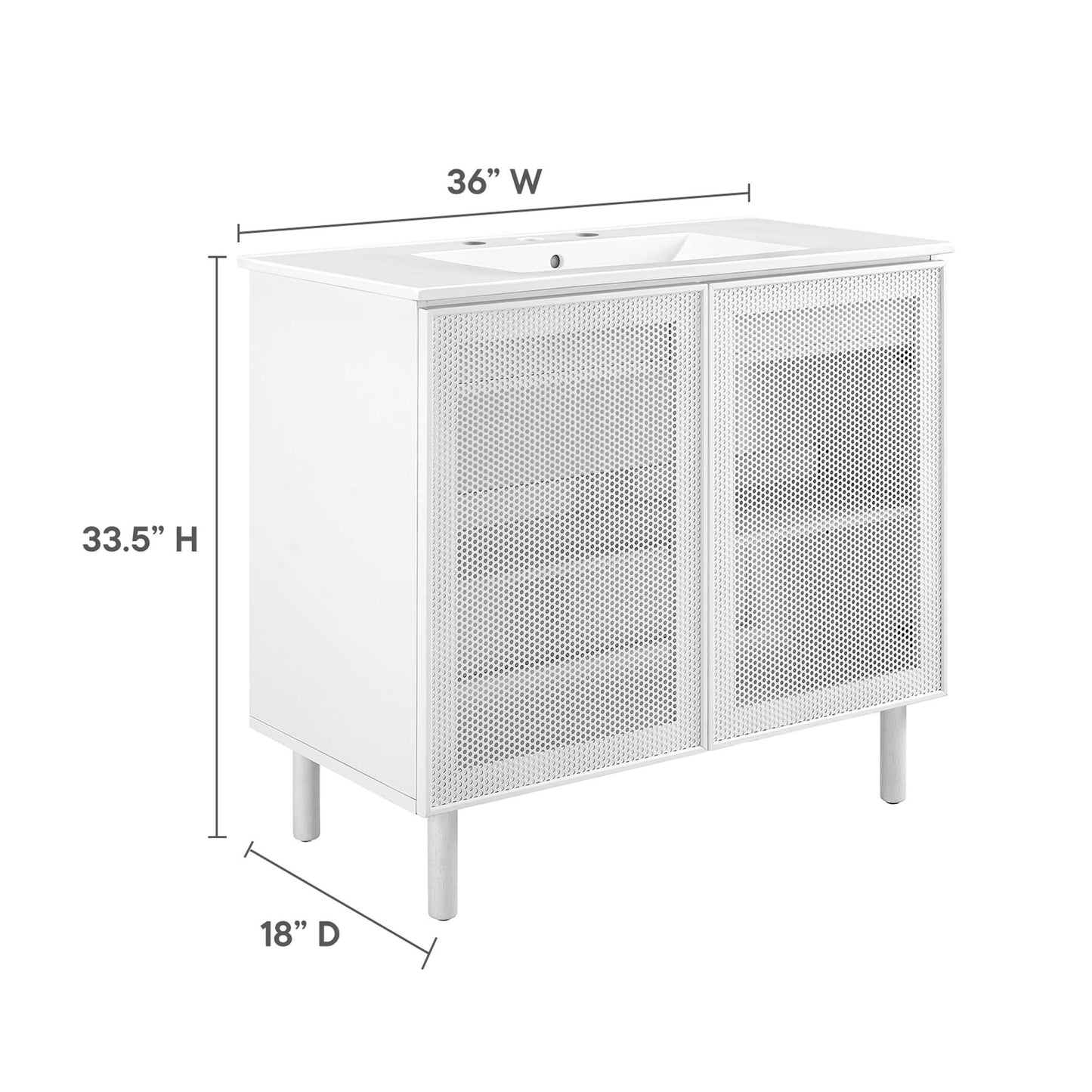 Modway, Calla 36" Perforated Metal Bathroom Vanity