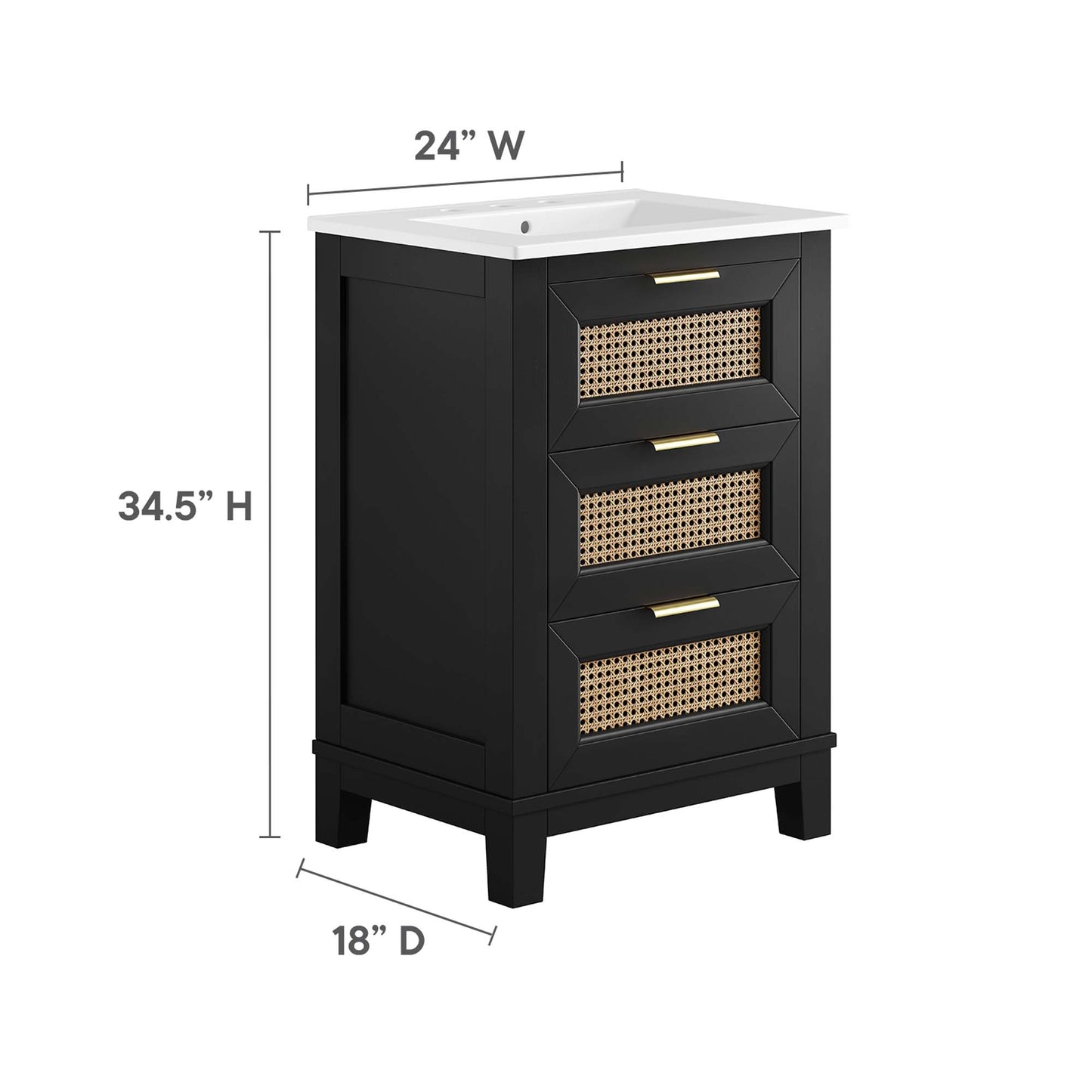 Modway, Dixie 24" Solid Wood Bathroom Vanity