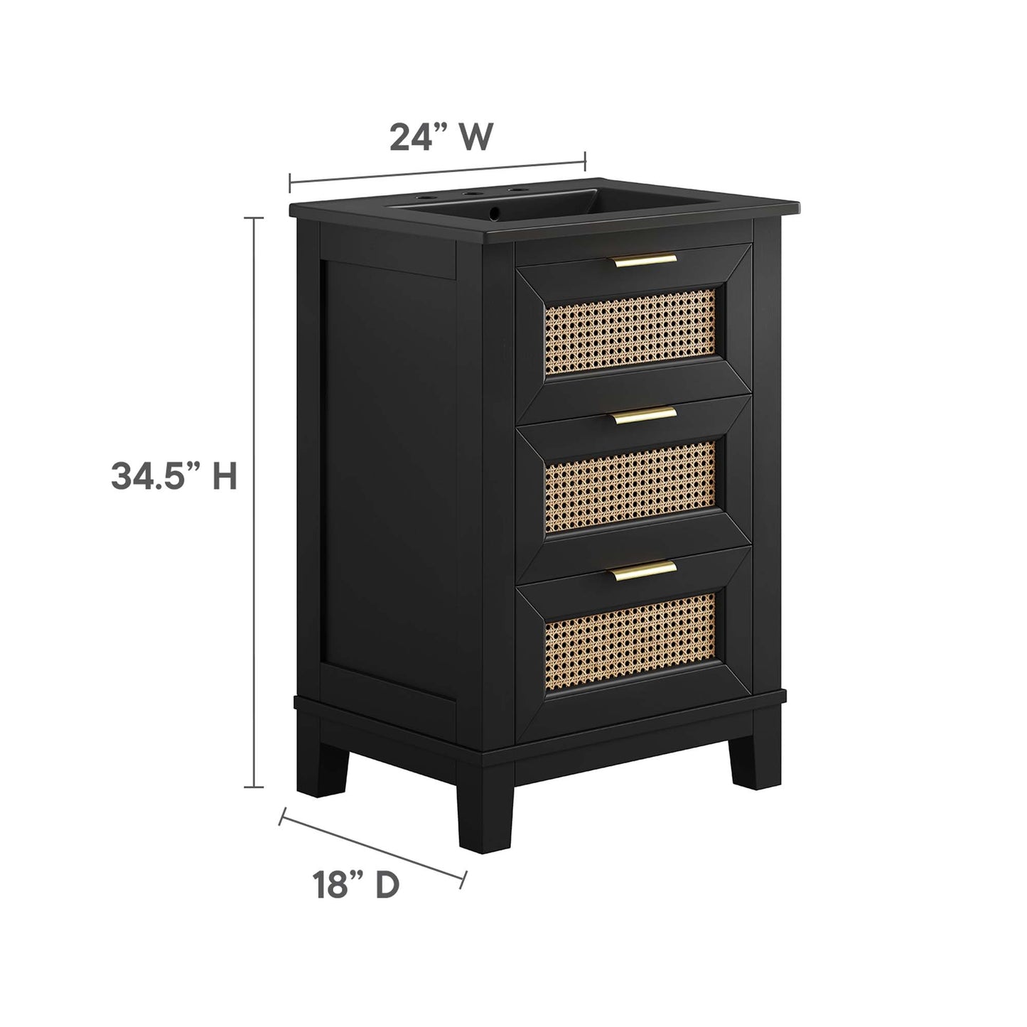 Modway, Dixie 24” Solid Wood Bathroom Vanity Cabinet
