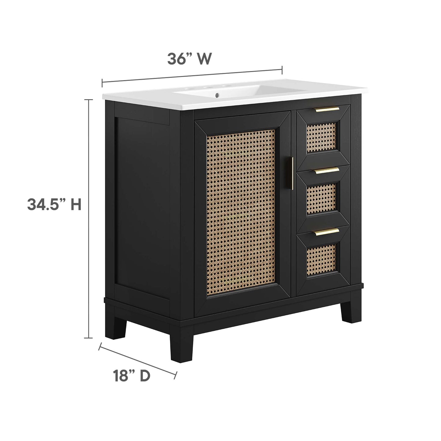 Modway, Dixie 36” Solid Wood Bathroom Vanity Cabinet