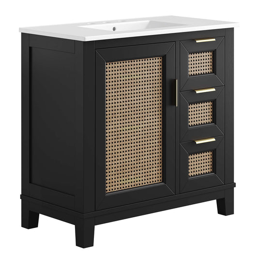 Modway, Dixie 36” Solid Wood Bathroom Vanity Cabinet