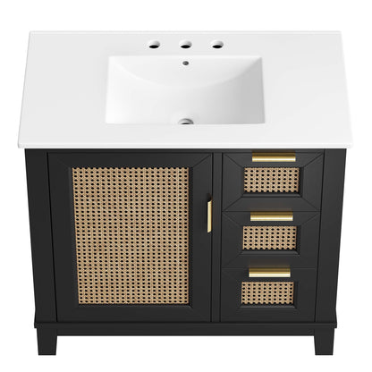 Modway, Dixie 36” Solid Wood Bathroom Vanity Cabinet