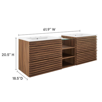 Modway, Render 62" Wall-Mount Double Sink Bathroom Vanity