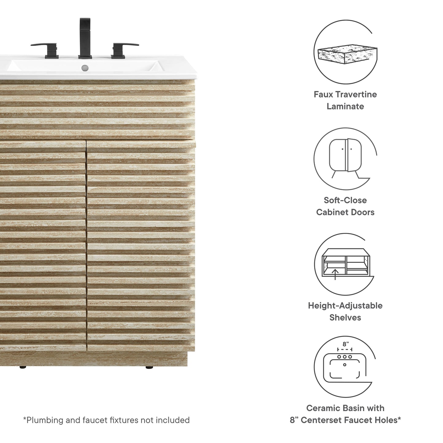 Modway, Render 24" Faux Travertine Bathroom Vanity With Sink