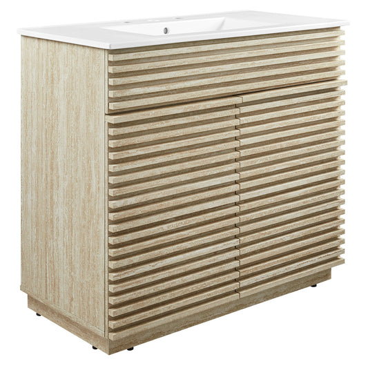 Modway, Render 36" Faux Travertine Bathroom Vanity With Sink