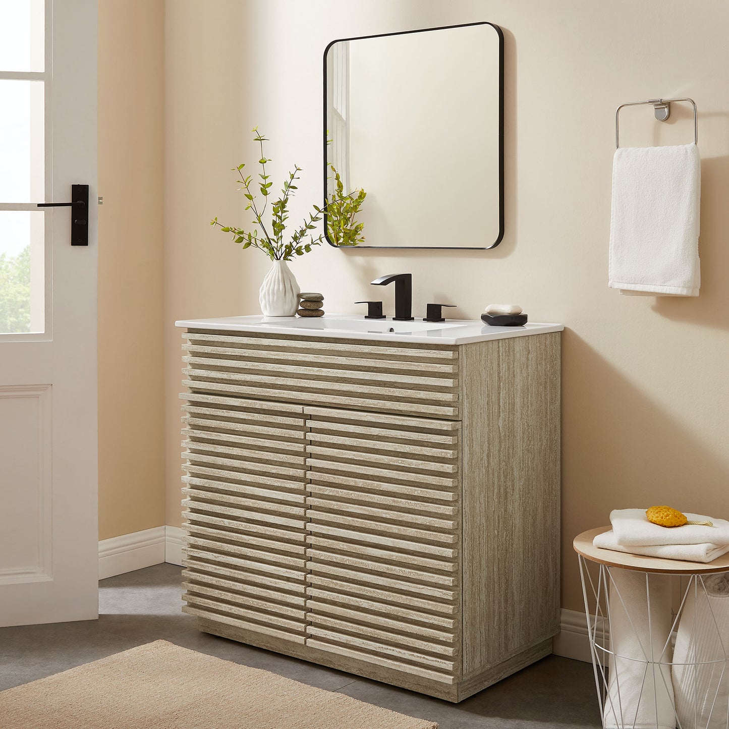 Modway, Render 36" Faux Travertine Bathroom Vanity With Sink