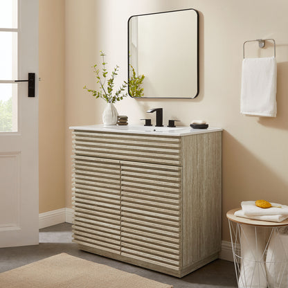 Modway, Render 36" Faux Travertine Bathroom Vanity With Sink