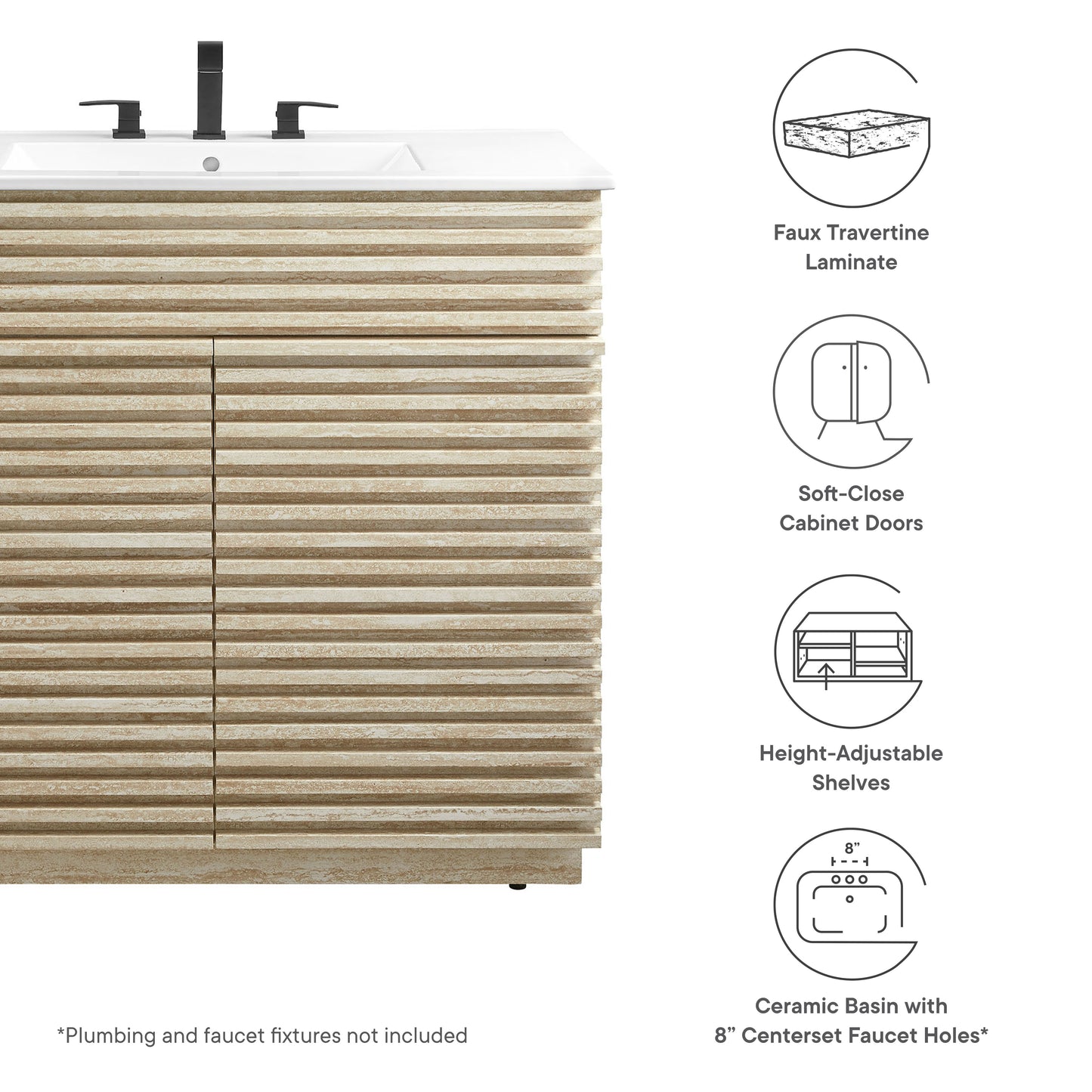 Modway, Render 36" Faux Travertine Bathroom Vanity With Sink