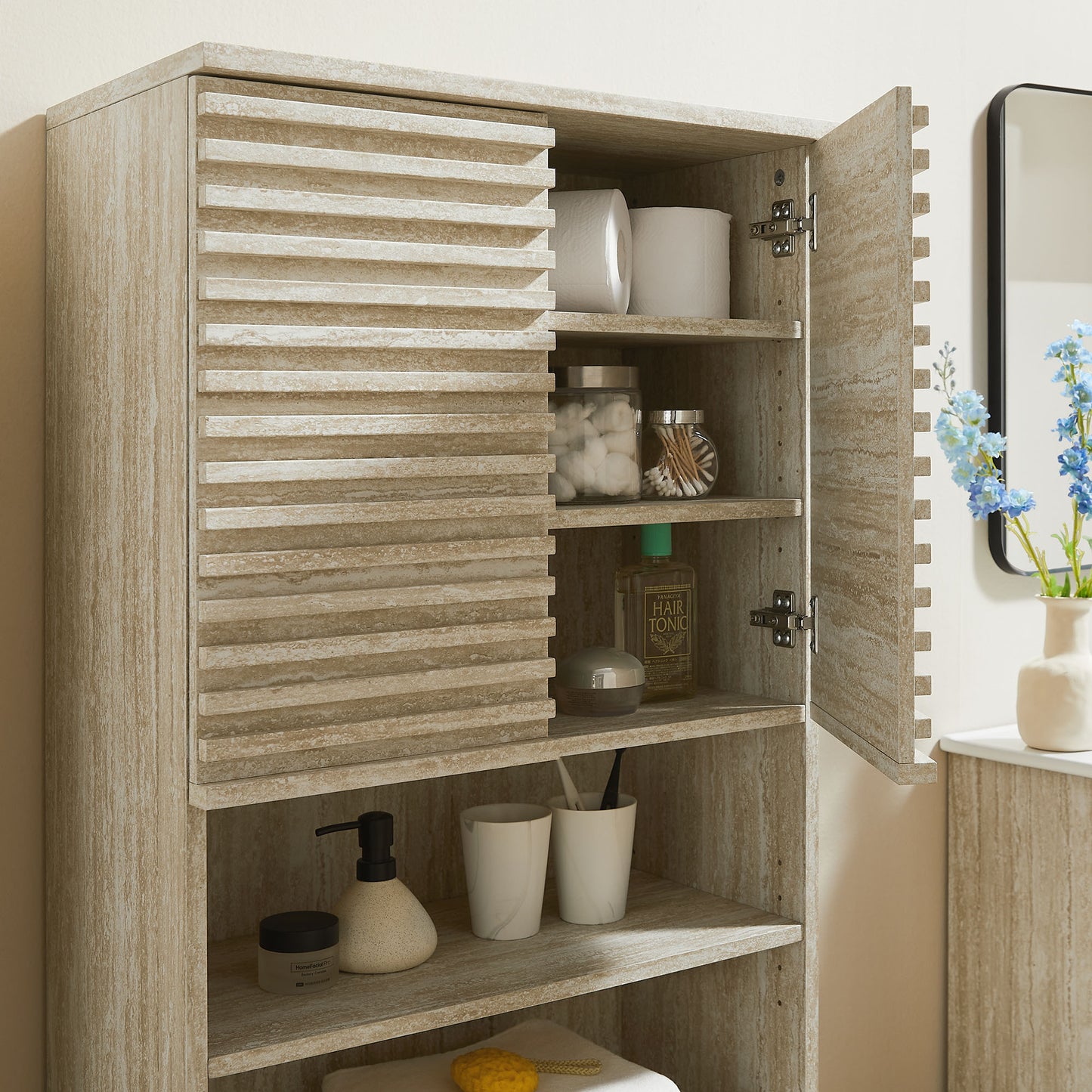 Modway, Render Tall Faux Travertine Linen Storage Cabinet