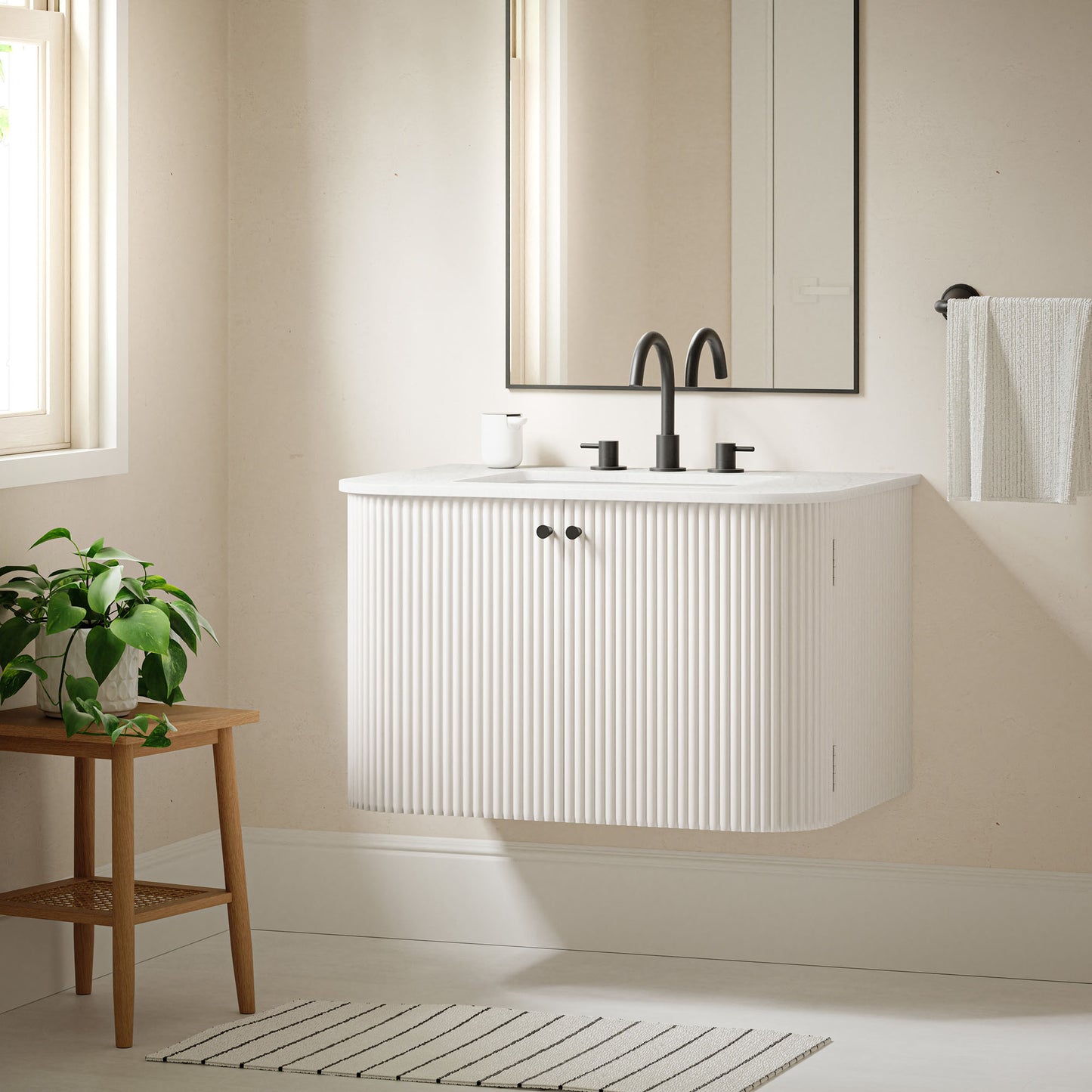 Modway, Zia 30" Wall-Mount Bathroom Vanity with Marble Sink