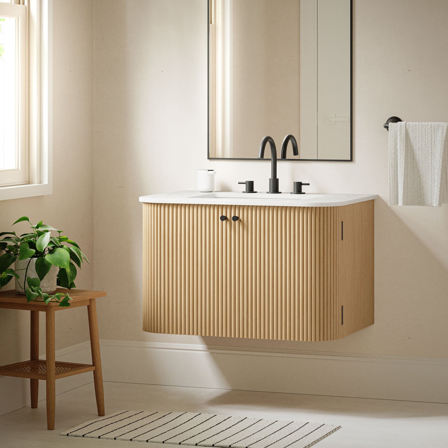 Modway, Zia 30" Wall-Mount Bathroom Vanity with Marble Sink