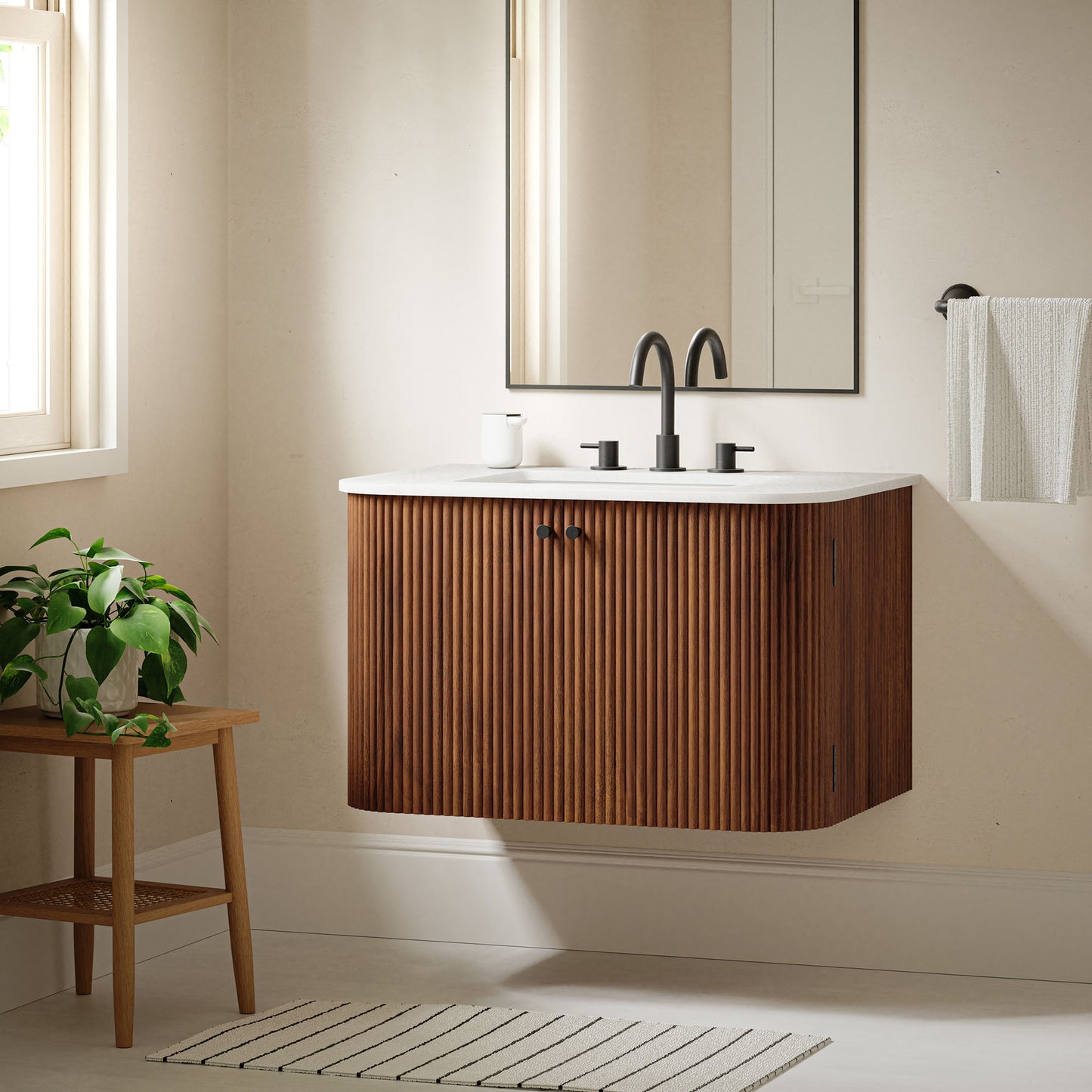 Modway, Zia 30" Wall-Mount Bathroom Vanity with Marble Sink